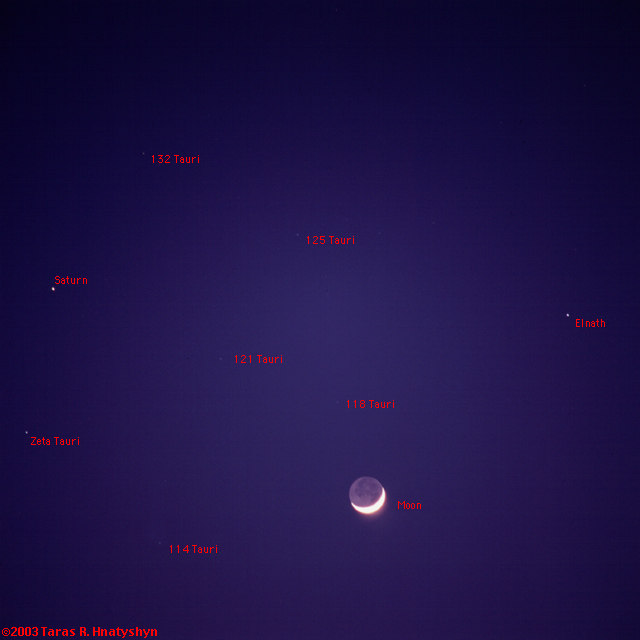 Crescent Moon between the Horns of the Bull (with Saturn)